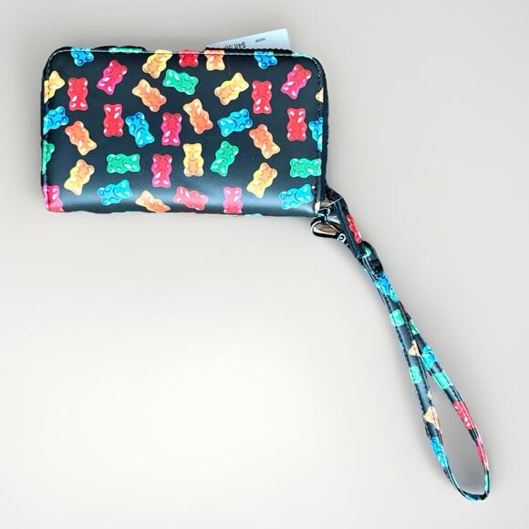 NWT BETSEY JOHNSON BLK Faux LTR Rainbow Gummy Bear Zip Wallet Wristlet XOKARA - Picture 11 of 13